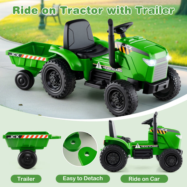 12V 2-in-1 kids ride-on tractor with trailer, featuring a 3-gear shift, perfect for outdoor play and fun adventures.