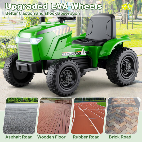 12V 2-in-1 Kids Ride On Tractor with Trailer, 3-Gear Shift, fun outdoor toy for toddlers.