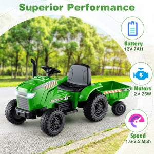 12V 2-in-1 kids ride-on tractor with trailer, featuring a 3-gear shift, perfect for outdoor play and adventure.