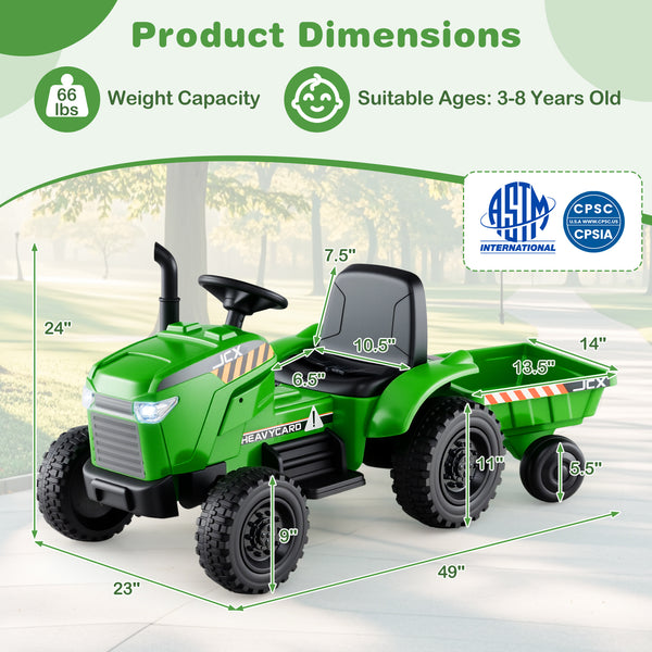 12V 2-in-1 kids ride-on tractor with trailer, featuring 3-gear shift, perfect for outdoor play and adventure.