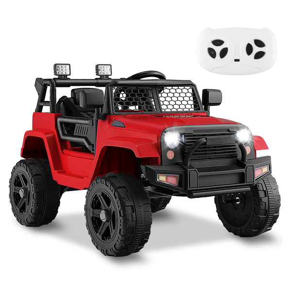 12V Kids Ride On Truck with Remote Control, Headlights, and angled view for fun outdoor play.