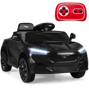 12V Ford Mach E kids ride-on car with parent control and horn, angled view showcasing its design and features.