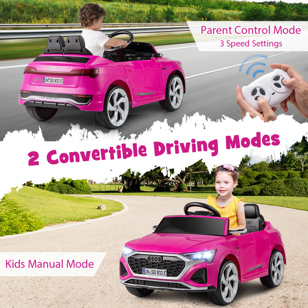 12V Audi SQ8 kids ride-on car with remote control, 3 speeds, perfect for outdoor fun and adventure.