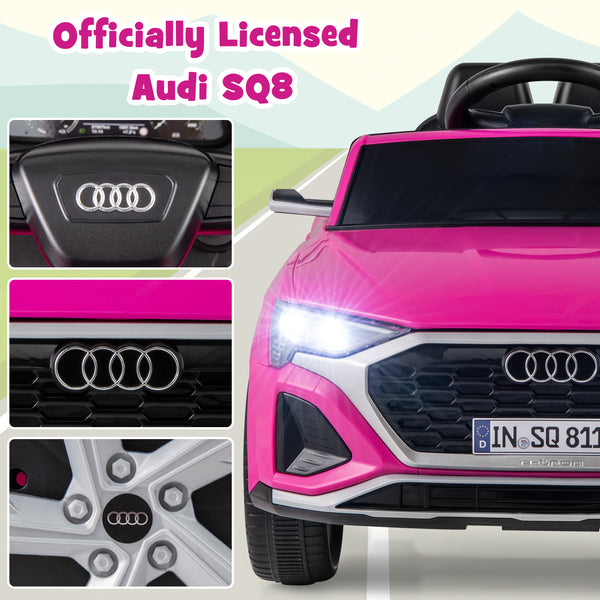 12V Audi SQ8 kids ride-on car with remote control, 3 speeds, perfect for outdoor fun and adventure.