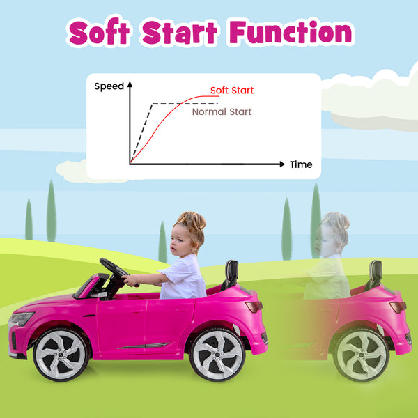 12V Audi SQ8 kids ride-on car with remote control, 3 speeds, angled view for toy enthusiasts.