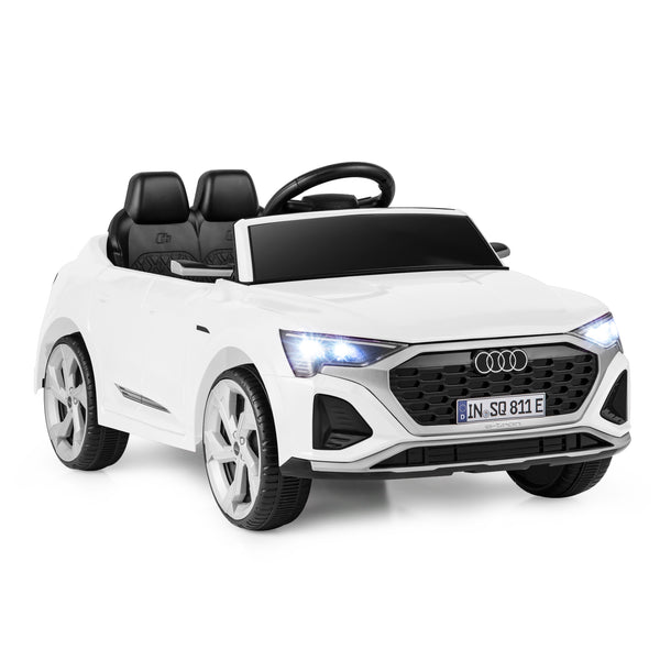 12V Audi SQ8 kids ride-on car with remote control, 3 speeds, angled view for toy enthusiasts.