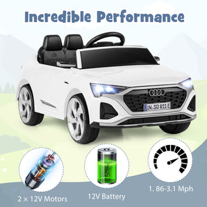 12V Audi SQ8 kids ride-on car with remote control, 3 speeds, perfect for outdoor fun and adventure.
