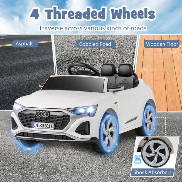 12V Audi SQ8 kids ride-on car with remote control, 3 speeds, perfect for outdoor fun and adventure.