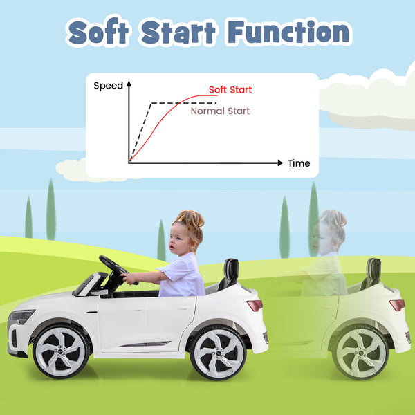 12V Audi SQ8 kids ride-on car with remote control, 3 speeds, angled view for toy enthusiasts.