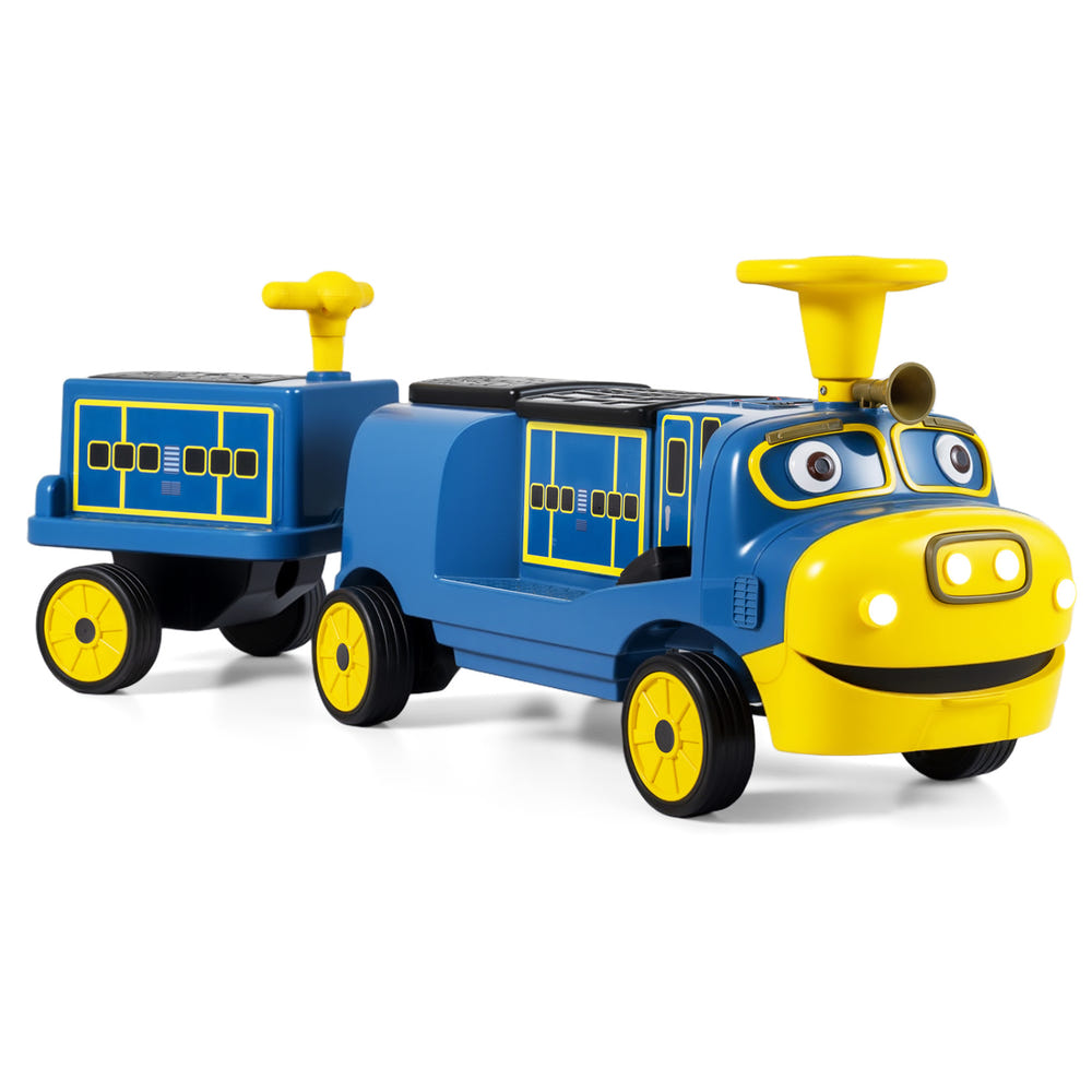 12V Kids Ride on Train 3-Seater with Detachable Carriage, licensed Chuggington, perfect powered toy for fun adventures.