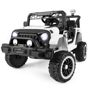 12V Kids Ride On Truck with Remote Control, 3 speeds, angled view showcasing fun and safety for young drivers.