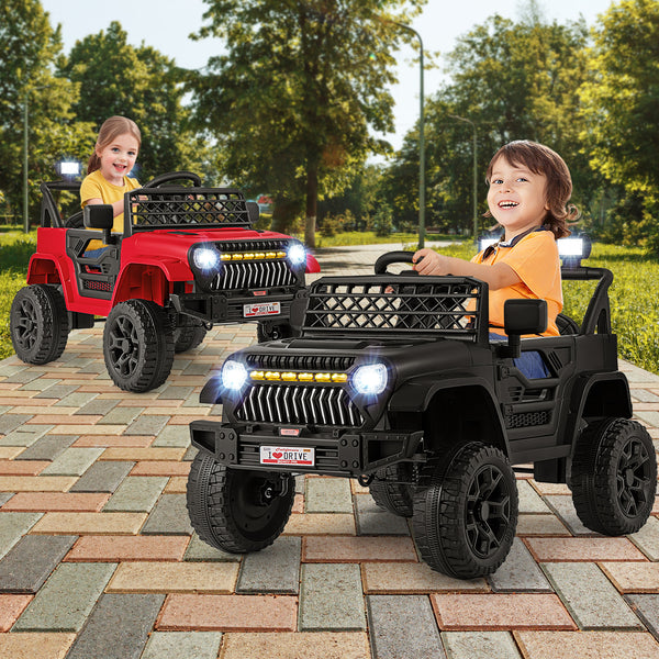 12V kids ride-on truck car with parental remote, music player, and vibrant design for outdoor fun. Angle 9 view.