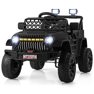 12V kids ride-on truck car with parental remote, music player, and vibrant design for outdoor fun. Angle 11 view.