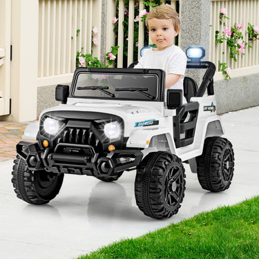 12V kids ride-on truck car with remote control, threaded wheels, and 3 speeds for fun outdoor play.