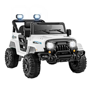 12V kids ride-on truck car with remote control, threaded wheels, and 3 speeds, angled view showcasing its features.