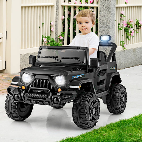 12V kids ride-on truck car with remote control, threaded wheels, and 3 speeds, perfect for outdoor play.