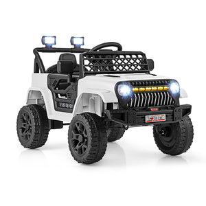 12V kids ride-on truck car with remote control, music player, and vibrant design for outdoor fun. Angle view.