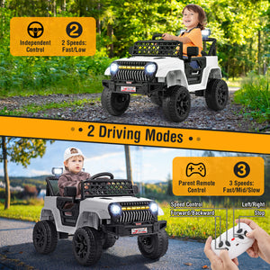 12V kids ride-on truck car with parental remote, music player, and vibrant design for outdoor fun. Angle 6 view.