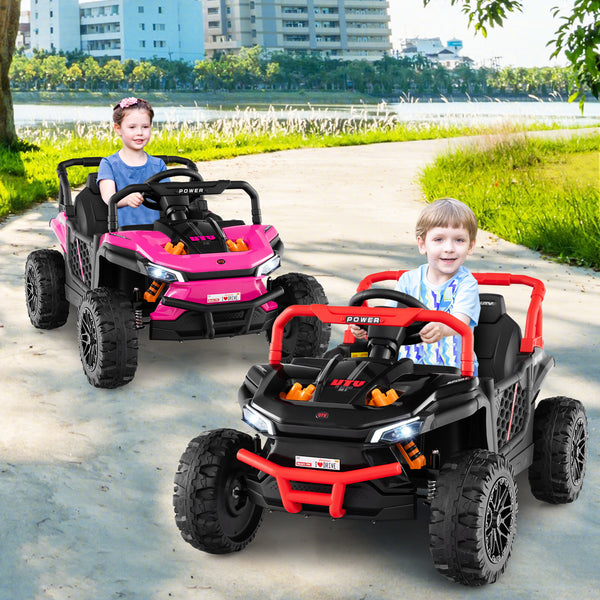 12V kids ride-on truck off-road UTV with parental remote and lights, shown from angle 17. Perfect toy for adventurous play!