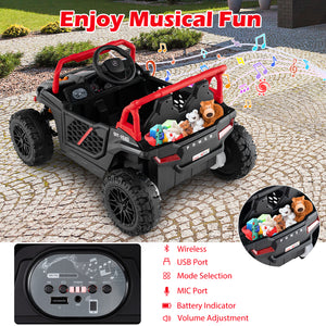 12V kids ride-on truck UTV with parental remote, lights, and off-road design, perfect for outdoor play.