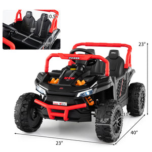 12V kids ride-on truck off-road UTV with parental remote, lights, and rugged design for adventurous playtime.