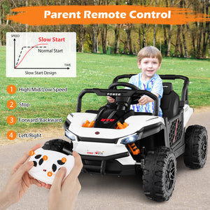 12V kids ride-on truck UTV with parental remote, off-road design, and lights, perfect for outdoor play.