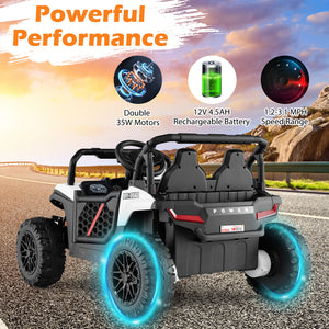 12V kids ride-on truck off-road UTV with parental remote, lights, and rugged design for outdoor fun.