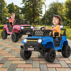 12V Kids Ride on Truck Car with remote control, music player, and vibrant design for outdoor fun. Angle 17 view.