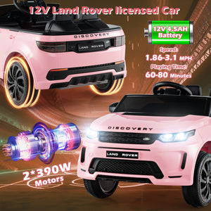 12V kids ride-on car with remote control, lockable doors, slow start, and LED lights - angle view.
