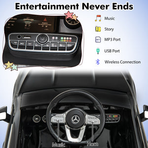 12V Mercedes-Benz AMG CLA 45 kids ride-on car with remote control, perfect for outdoor fun and adventure.