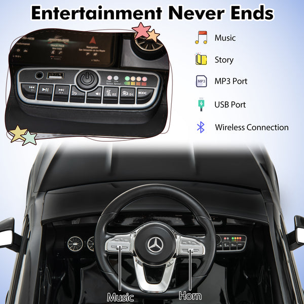 12V Mercedes-Benz AMG CLA 45 kids ride-on car with remote control, perfect for outdoor fun and adventure.