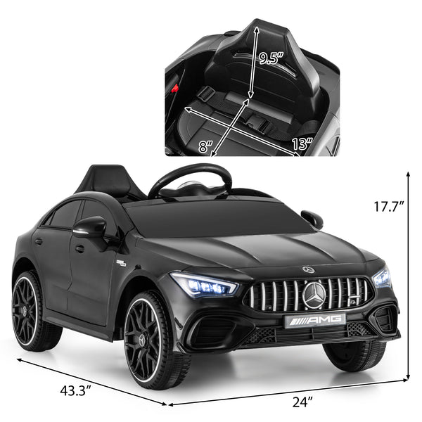 12V Mercedes-Benz AMG CLA 45 kids ride-on car with remote control, perfect for outdoor fun and adventure.