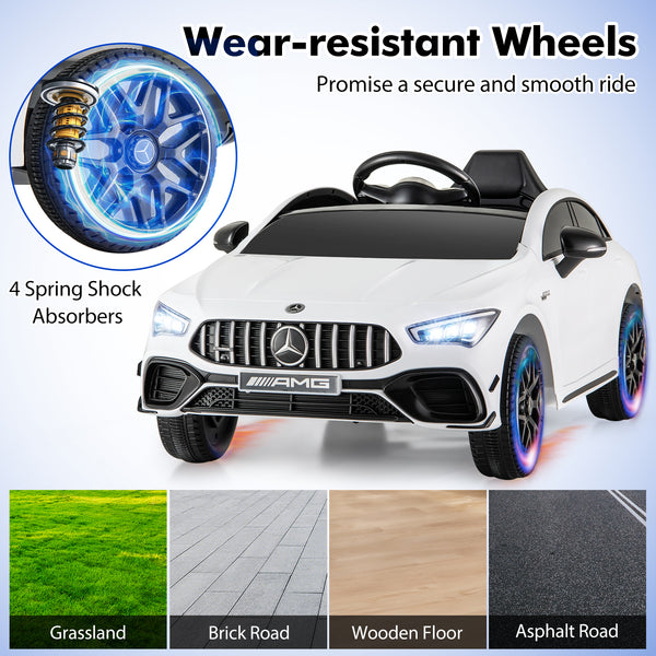 12V Mercedes-Benz AMG CLA 45 kids ride-on car with remote, perfect for outdoor fun and playtime adventures.