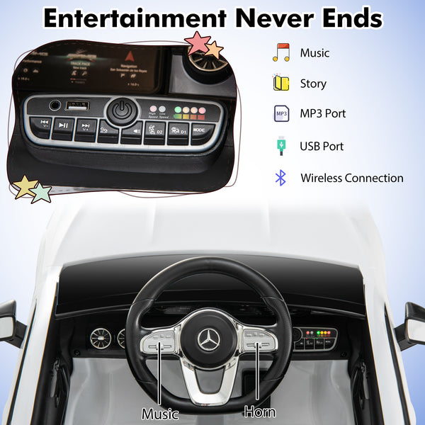 12V Mercedes-Benz AMG CLA 45 kids ride-on car with remote, perfect for outdoor fun and adventure.