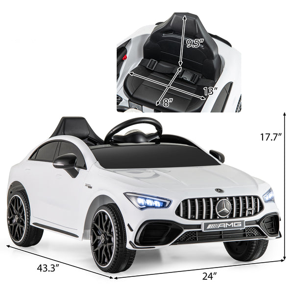 12V Kids Ride on Mercedes-Benz AMG CLA 45 car with remote, perfect for fun outdoor adventures.