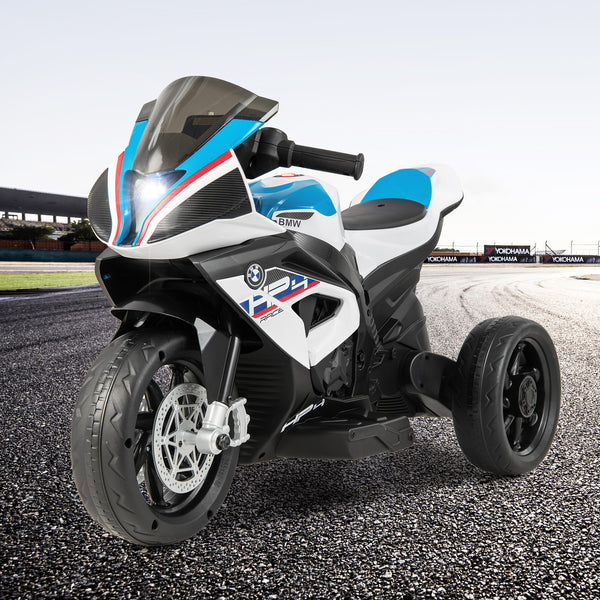 12V BMW kids motorcycle ride-on toy for ages 37-96 months, showcasing sleek design from angle 21.