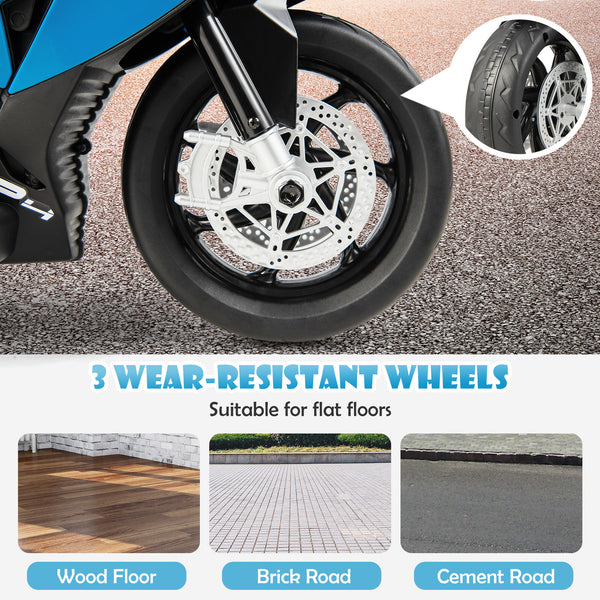 12V BMW kids motorcycle ride-on toy for ages 37-96 months, showcasing sleek design and vibrant colors from angle 8.