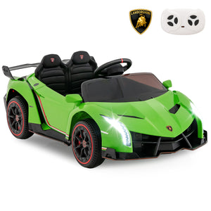 12V Lamborghini 4WD kids ride-on car with remote, angled view showcasing sleek design and vibrant colors.