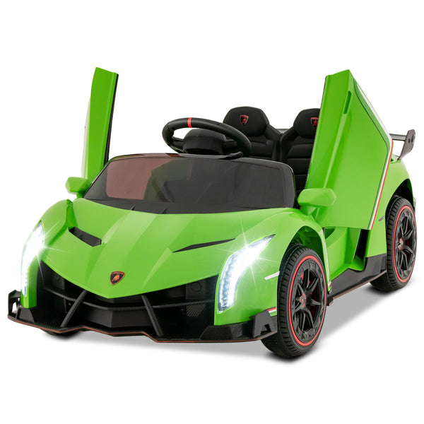 12V Lamborghini 4WD kids ride-on sports car with remote, angled view showcasing sleek design and vibrant colors.