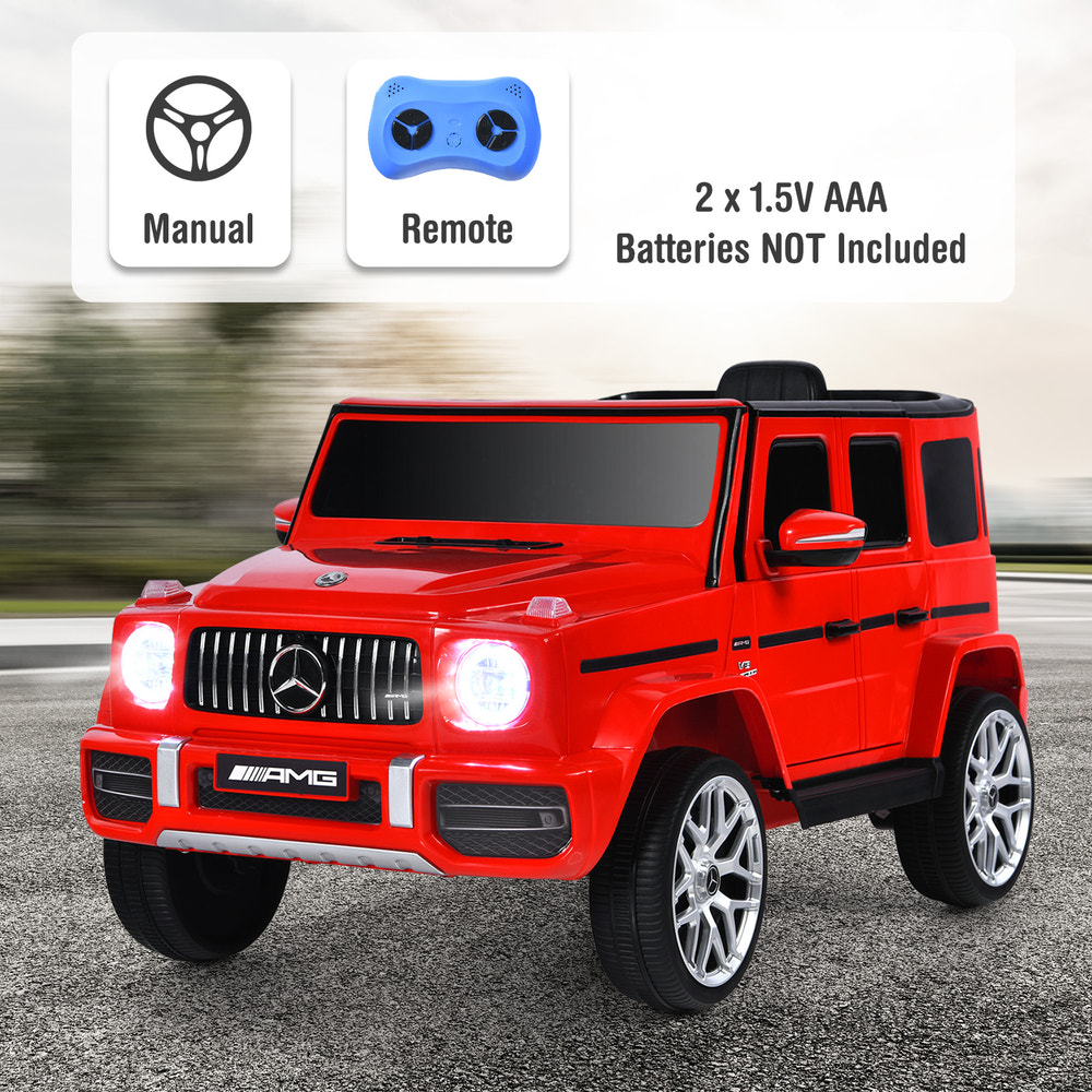 12V Mercedes-Benz G63 kids ride-on car with remote control, perfect toy for adventurous young drivers.