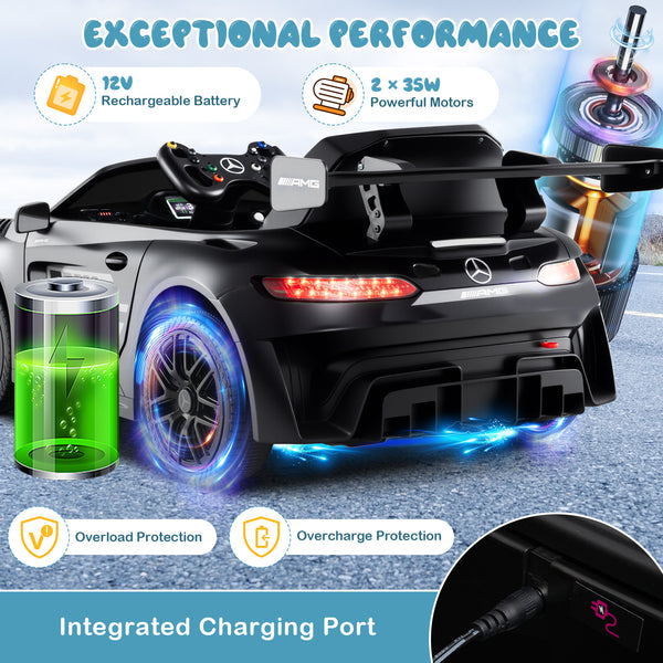 12V Kids Ride-On Mercedes-AMG GT3 Car with adjustable speed, perfect for young drivers. Angle 8 view.