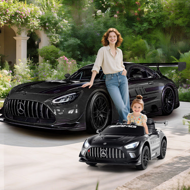 12V Kids Ride-On Mercedes-AMG GT3 Car with adjustable speed for fun and safe playtime.