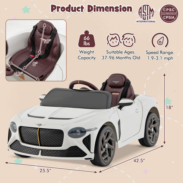 12V Bentley Bacalar kids ride-on car in angle 28 view, perfect toy for young racers.