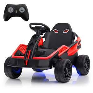 12V electric UTV ride-on car for kids with remote control and music, angled view showcasing its fun design.
