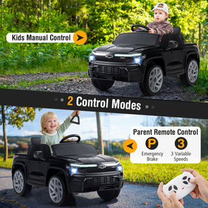 12V Chevrolet ride-on car truck with remote control, perfect gift for kids 3+, shown from angle 6.