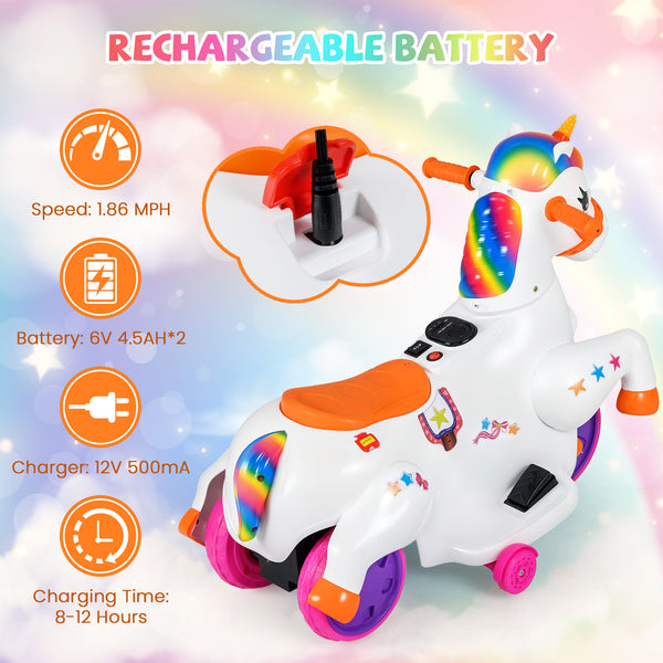 12V Unicorn Ride-On Toy with Training Wheels, perfect for kids' outdoor fun and imaginative play.