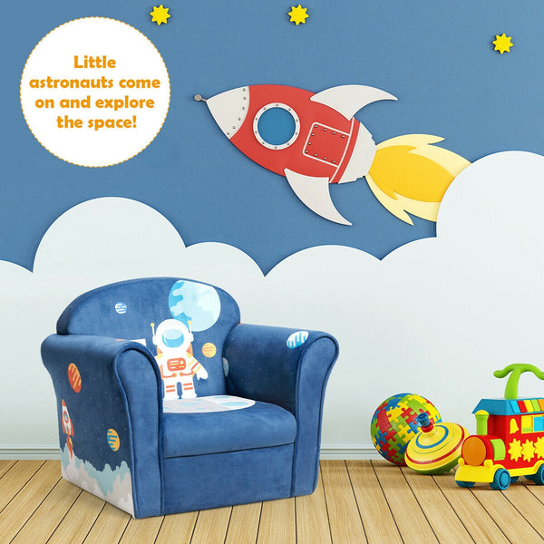 Kids astronaut armrest upholstered couch for playful and comfortable seating in toys and entertainment.