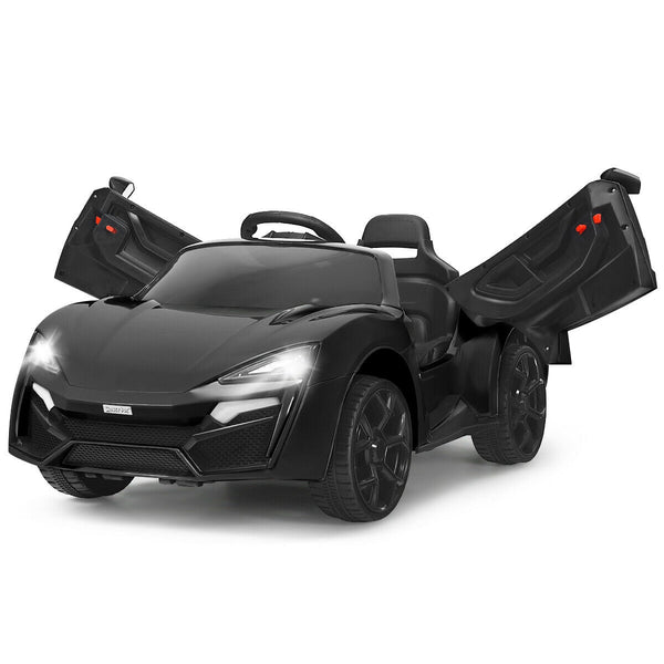 12V 2.4G RC electric vehicle for kids with lights, angled view showcasing design and features.