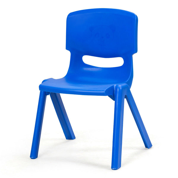 Colorful 6-pack stackable plastic chairs for kids, perfect for classrooms and playrooms.