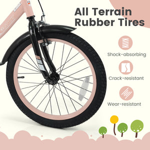 12-inch pink kids bike with adjustable seat and removable training wheels for ages 3-8, viewed at a 28-degree angle.